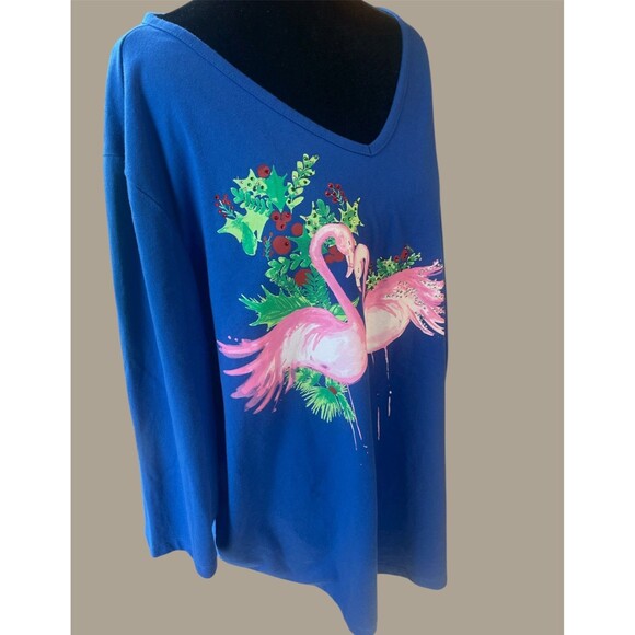 Coral Bay 3X Novelty Christmas Holiday Flamingo Holly Ugly Sweater Comfy V-Neck - Picture 6 of 7